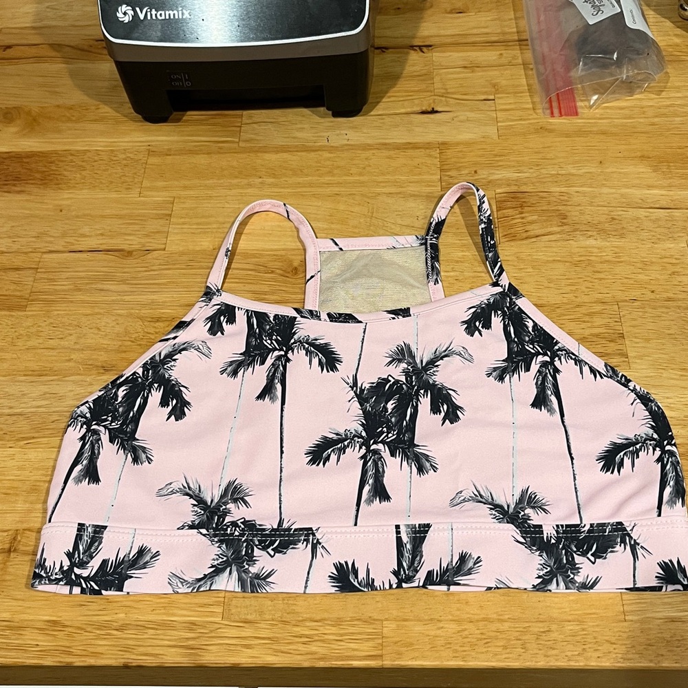 Pink Palm Tree Print Sports Bra